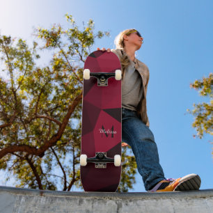 Magenta rosa Schwarz Geometrie Muster Monogram Skateboard