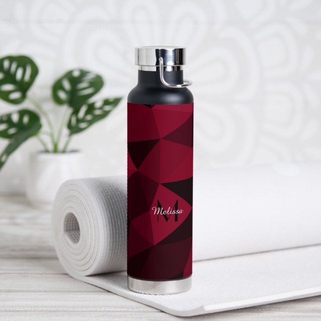Magenta rosa Schwarz Geometrie Muster Monogram Trinkflasche (Yoga)