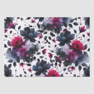 Magenta Rosa und Blau Ink Blumen-Aquarell-Hochzeit Seidenpapier