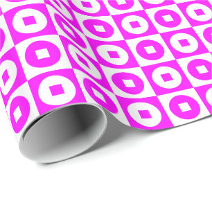 Magenta Rosa und Weiß Quadrat Kreis Geschenkpapier
