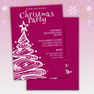 Magenta Rosa Weiße Weihnachtsbaum-Party Einladung