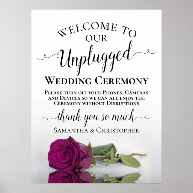 Magenta Rose Chic Unplugged Wedding Zeremonie Poster (Vorne)