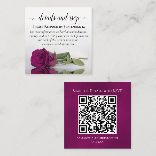Magenta Rose Posh Wedding Details & UAWG QR Code Begleitkarte (Vorne/Hinten)