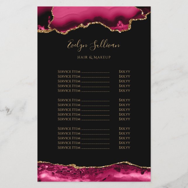 Magenta Rot und Gold Preisliste Flyer (Vorne)
