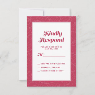 Magenta Rotes Künstlerisches Blatt Moderne Fette RSVP Karte