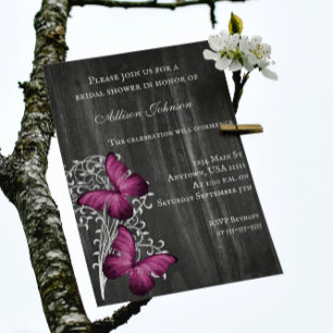 Magenta Rustic Butterfly Brautparty laden Einladung