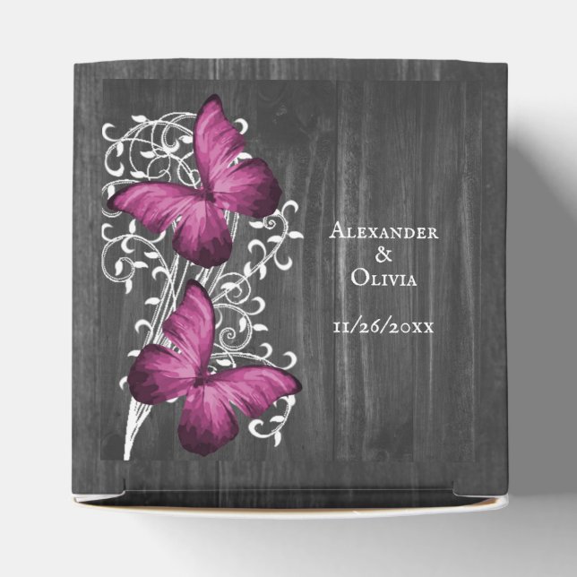Magenta Rustic Butterfly Gastgeschenk Hochzeit Box Geschenkschachtel (Oben)