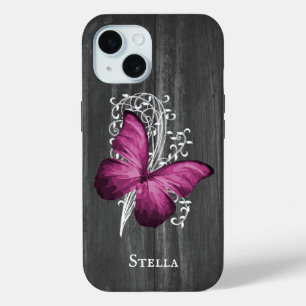 Magenta Rustic Butterfly Personalisiert Case-Mate iPhone Hülle