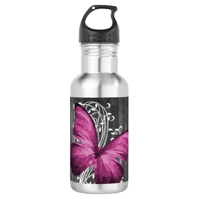 Magenta Rustic Butterfly Personalisiert Edelstahlflasche (Vorderseite)