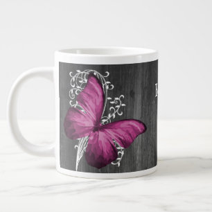 Magenta Rustic Butterfly Personalisiert Jumbo-Tasse