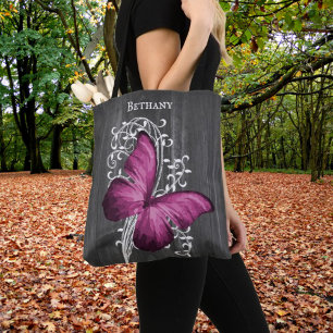 Magenta Rustic Butterfly Personalisiert Tote Bag