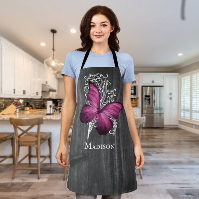Magenta Rustic Butterfly Personalisierte Schürze (Magenta Rustic Butterfly Personalized Apron)