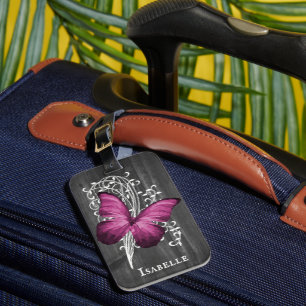Magenta Rustic Butterfly Personalisierter Gepäcktr Gepäckanhänger
