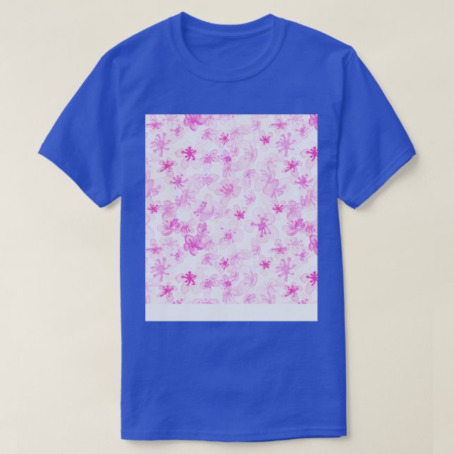 Magenta Sakura Cherry Blossom Muster T-Shirt (Design vorne)