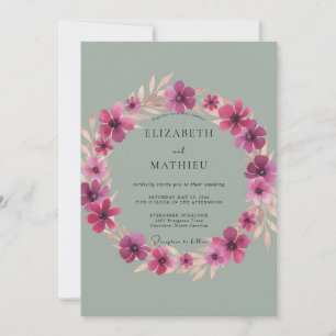 Magenta-Salbei-Blüten-Hochzeit Einladung