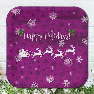 Magenta Santa's Schlitten- und Rentierpapierplatte Pappteller