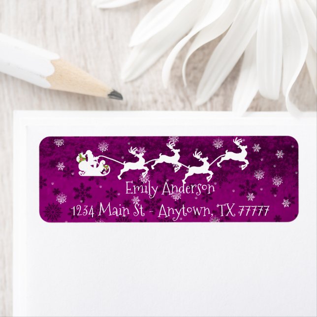 Magenta Santa's Sleigh and Rentier Address Label (Insitu)