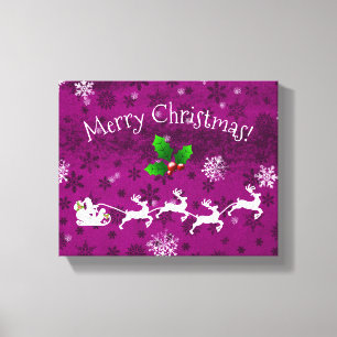 Magenta Santa's Sleigh and Rentier Canvas Print Leinwanddruck