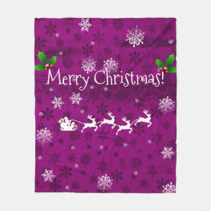 Magenta Santa's Sleigh and Rentier Fleece Blanket