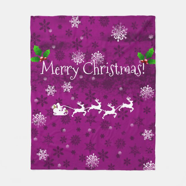 Magenta Santa's Sleigh and Rentier Fleece Blanket (Vorderseite)