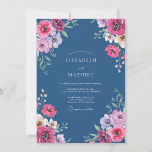 Magenta-Schiefer-Mohn-Hochzeit Einladung