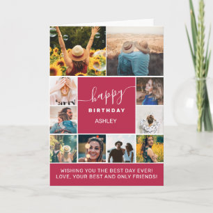 Magenta schlichter Geburtstag 10 Foto Collage Grid Karte