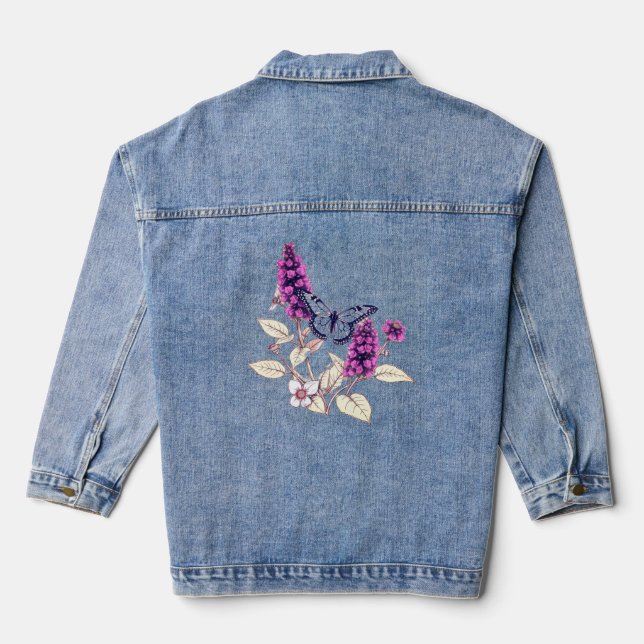 Magenta Schmetterlingsbusch Jeansjacke (Rückseite)