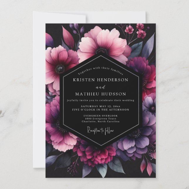 Magenta Shadow Bloom Hochzeit Einladung (Vorderseite)