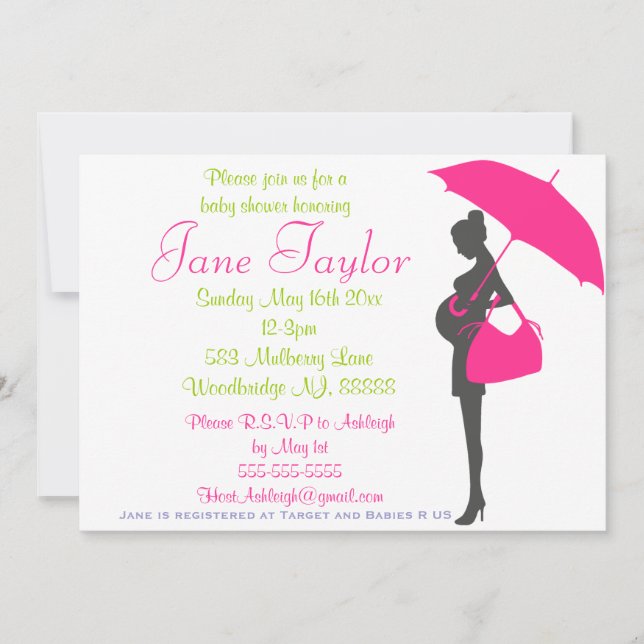 Magenta Silhouette Kinderdusche Einladungen (Vorderseite)