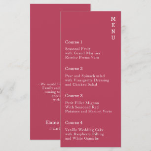Magenta Simple Modern Wedding Menükarte