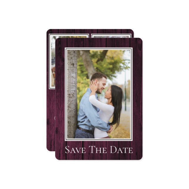 Magenta Simple Rustic Foto Save the Date (Vorderseite/Rückseite Beispiel)