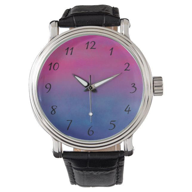 Magenta Sky Abstrakt Landschaft Armbanduhr (Vorderseite)