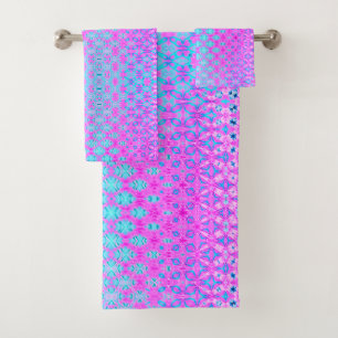 Magenta, Sky Blue und Navy Geometric Badhandtuch Set