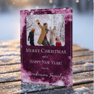Magenta Snowflakes Flat Holiday Foto Card Feiertagskarte