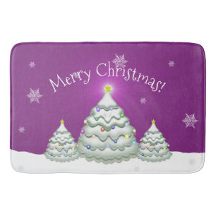 Magenta Snowy Christmas Tree Bath Mat Badematte