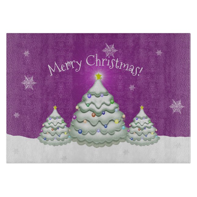 Magenta Snowy Christmas Tree Cutting Board Schneidebrett (Vorderseite)