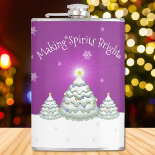 Magenta Snowy Christmas Tree Flask Flachmann