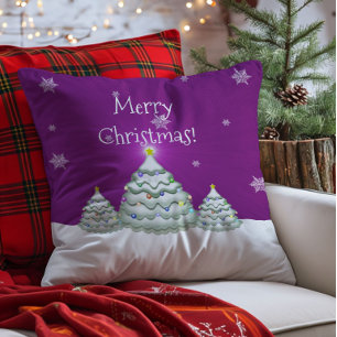 Magenta Snowy Christmas Tree Kopfkissen Kissen