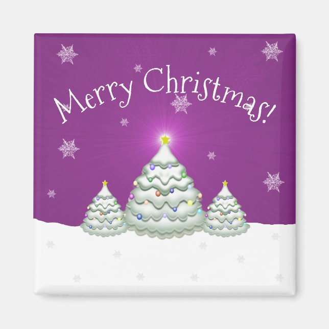 Magenta Snowy Christmas Tree Magnet (Vorne)