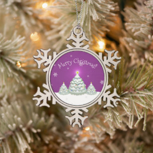 Magenta Snowy Christmas Tree Schneeflocken Zinn-Ornament