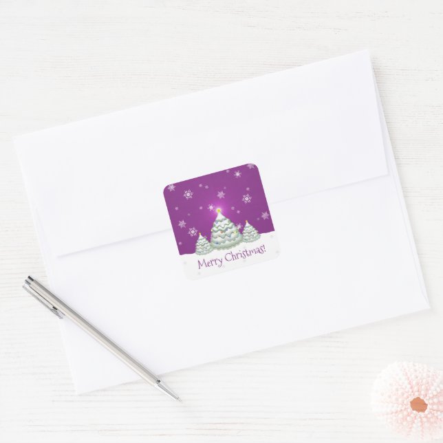 Magenta Snowy Christmas Tree Sticker (Umschlag)