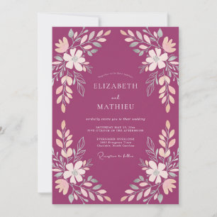 Magenta Soft Botanische Romantische Hochzeit Einladung