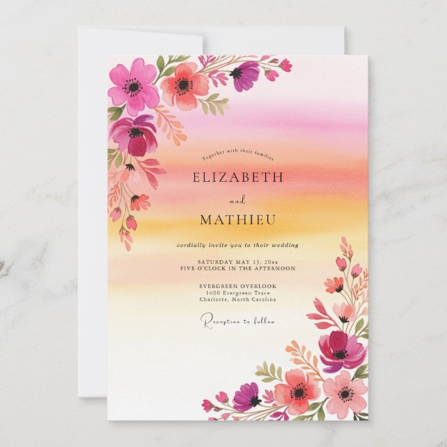 Magenta Spirited Summer Wedding Einladung (Vorderseite)