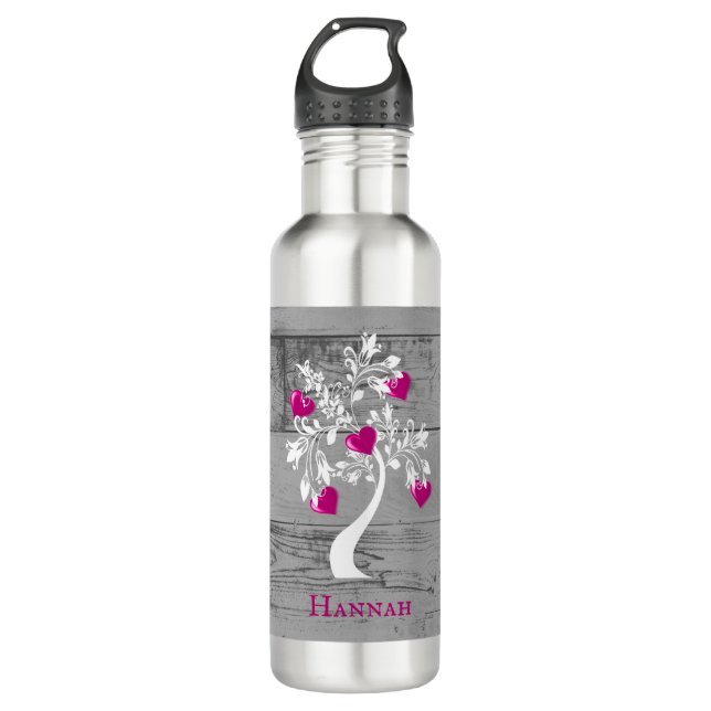 Magenta Tree of Hearts Personalisiert Edelstahlflasche (Vorderseite)