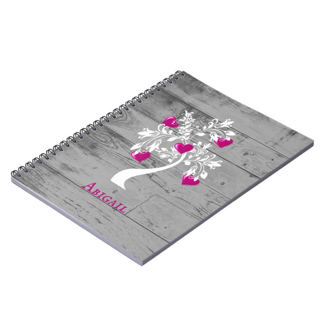Magenta Tree of Hearts Personalisiert Notebook Notizblock (Linke Seite)