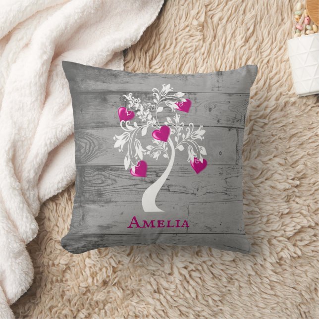 Magenta Tree of Hearts Personalisiert Throw Kissen (Decke)