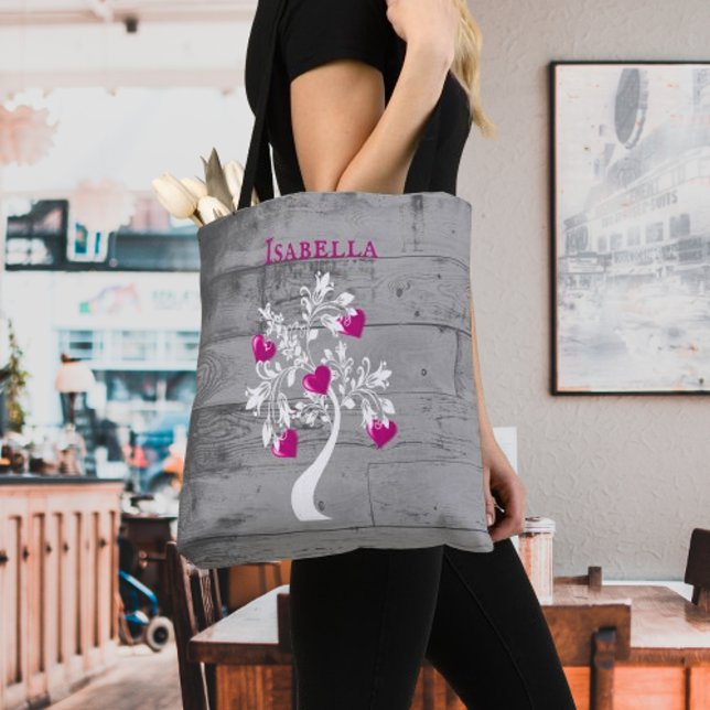 Magenta Tree of Hearts Personalisiert Tote Bag (Magenta Tree of Hearts Personalized Tote Bag)