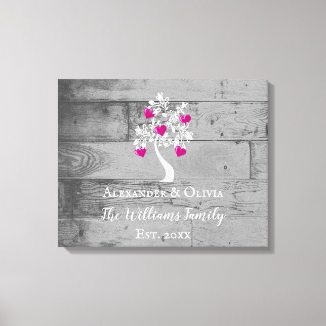 Magenta Tree of Hearts Wedding Canvas Print Leinwanddruck (Vorderseite)