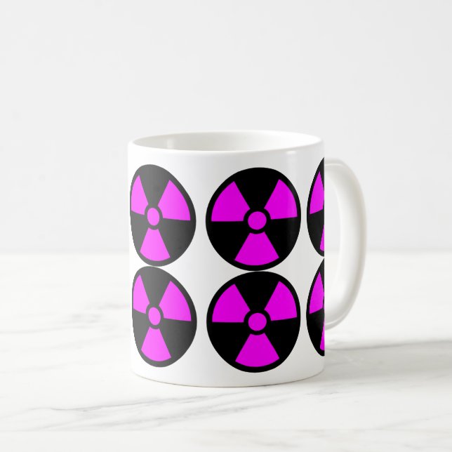 Magenta-Trefoliensymbole auf schwarzem Hintergrund Kaffeetasse (VorderseiteRechts)