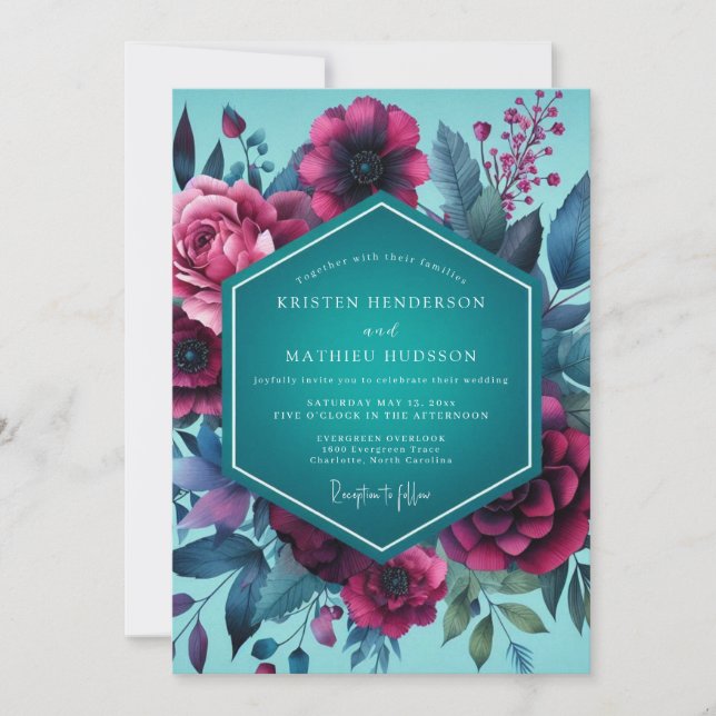 Magenta Türkis Gloaming Hochzeit Einladung (Vorderseite)